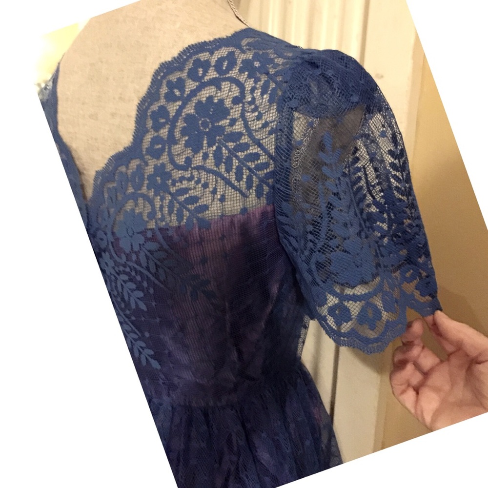 Vintage Blue Lace Pinup Formal Dress Pennys 80s S - Picture 6 of 8